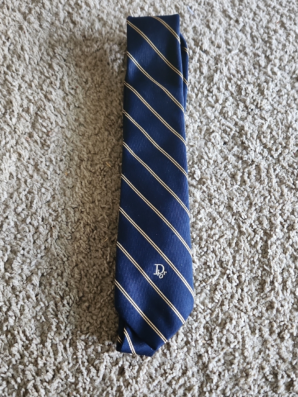 Dior Navy Tie with Gold Diagonal Stripes